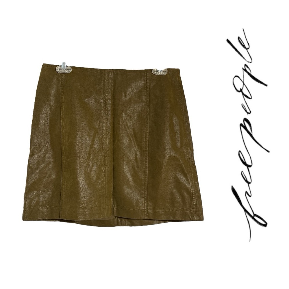 Free People NWT Olive Green Vegan Leather Mini Skirt Size 10